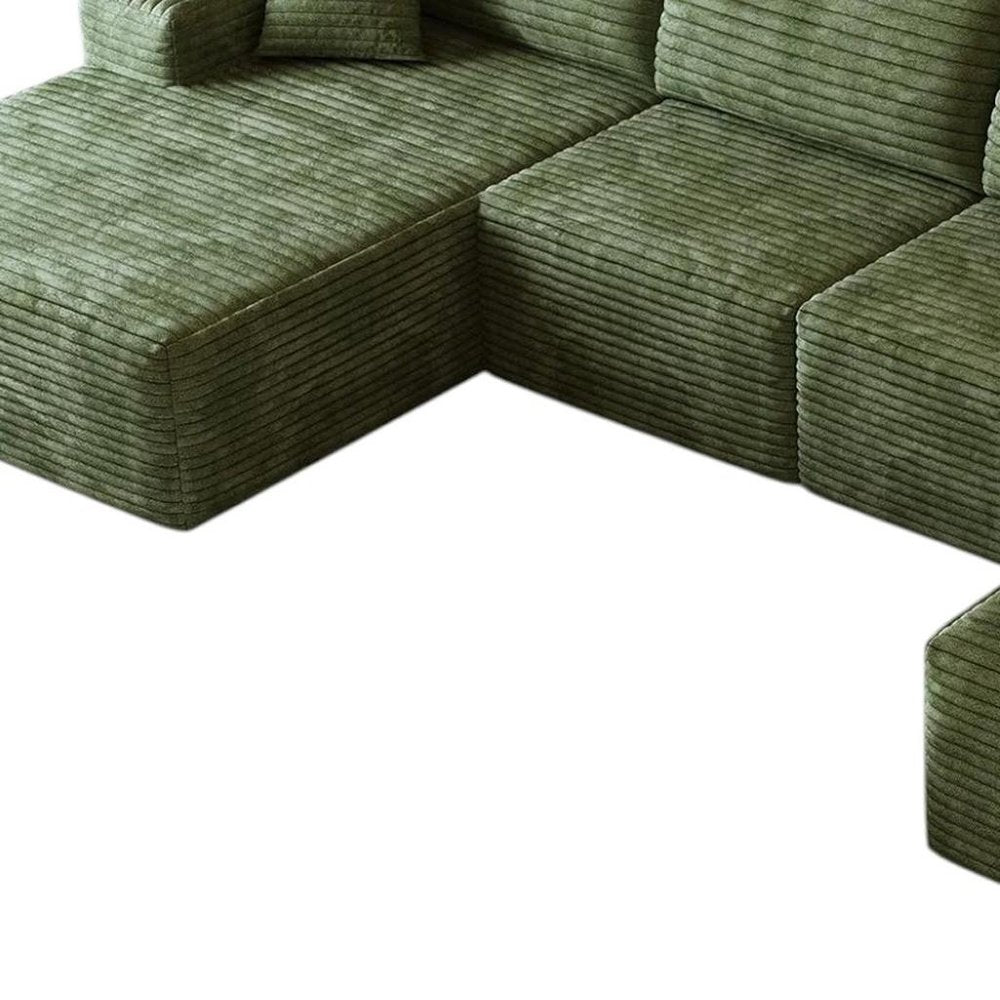 135" Green Corduroy Modular Universal Sofa With Ottoman And Toss Pillows HomeRoots