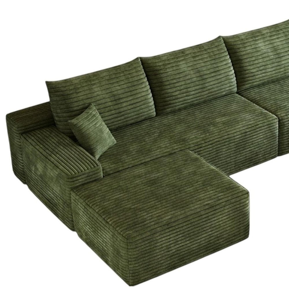 135" Green Corduroy Modular Universal Sofa With Ottoman And Toss Pillows HomeRoots