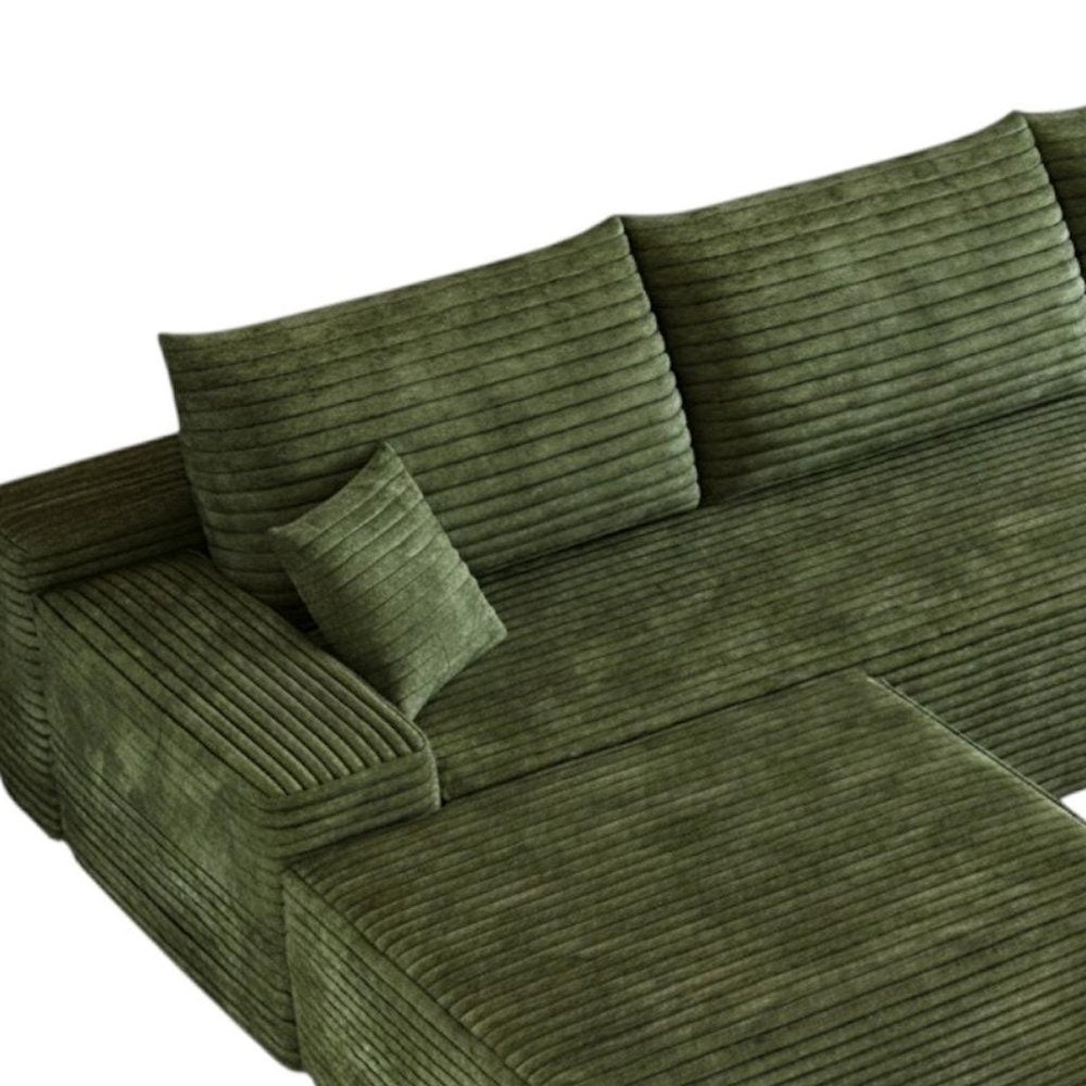 135" Green Corduroy Modular Universal Sofa With Ottoman And Toss Pillows HomeRoots