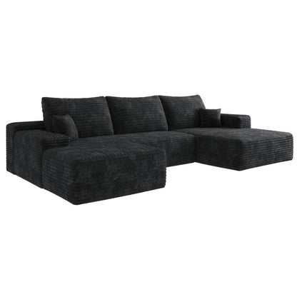 107" Black Corduroy Modular Universal Sofa With Ottoman And Toss Pillows HomeRoots