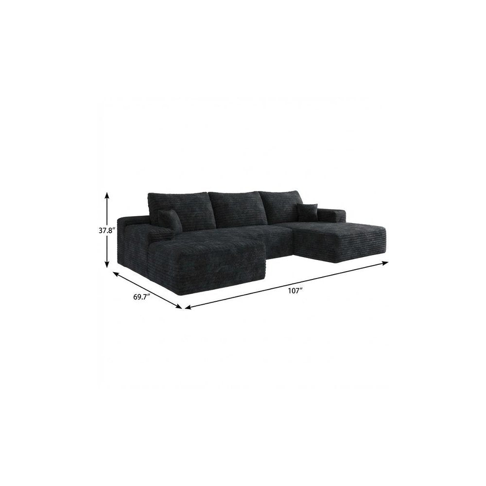 107" Black Corduroy Modular Universal Sofa With Ottoman And Toss Pillows HomeRoots