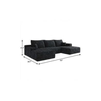 107" Black Corduroy Modular Universal Sofa With Ottoman And Toss Pillows HomeRoots