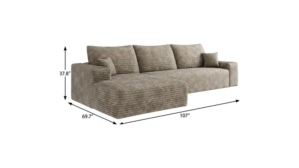 107" Camel Corduroy Modular Compression Foam Sofa With Toss Pillows HomeRoots