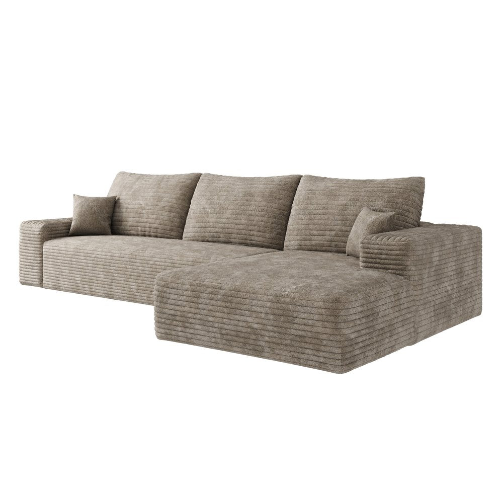 107" Camel Corduroy Modular Compression Foam Sofa With Toss Pillows HomeRoots