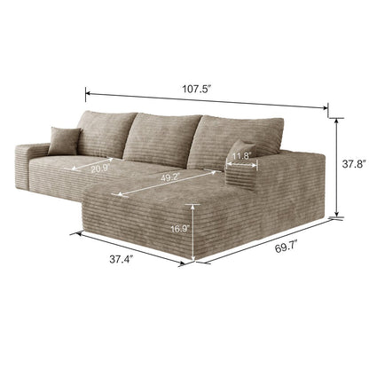 107" Camel Corduroy Modular Compression Foam Sofa With Toss Pillows HomeRoots