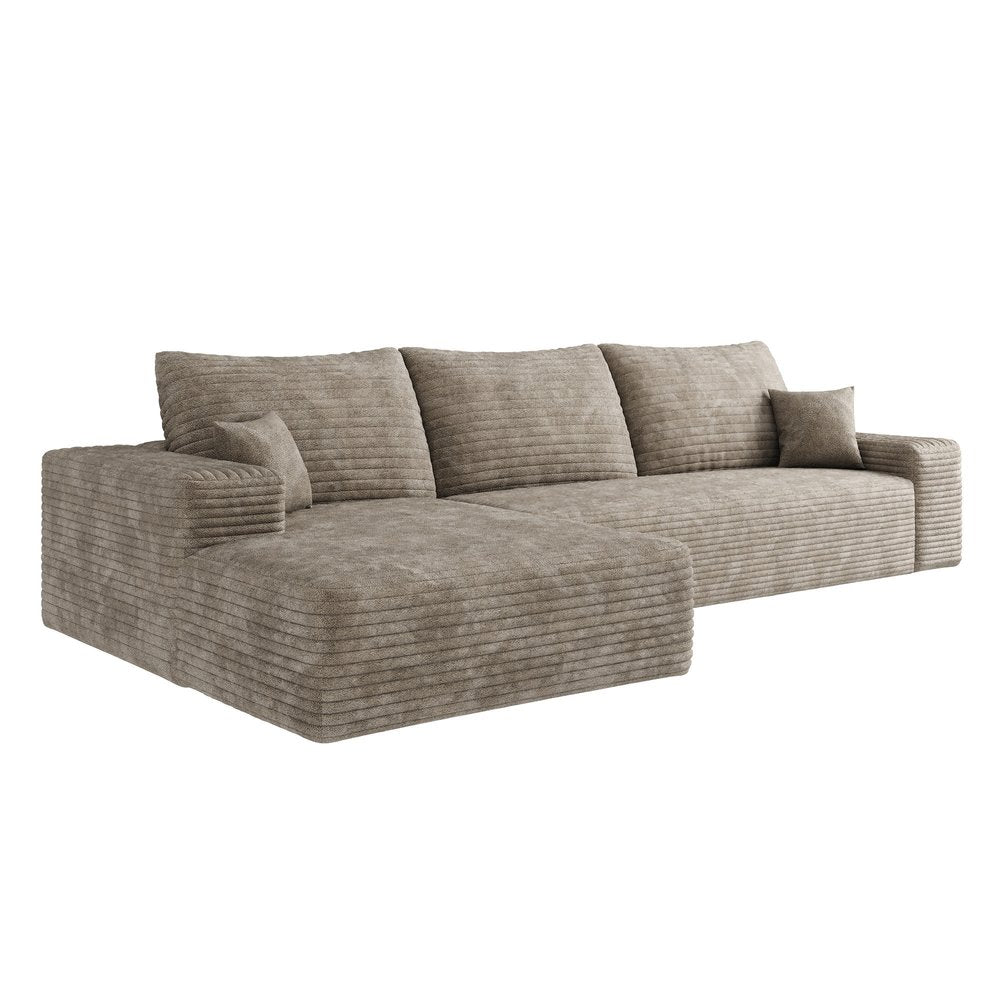 107" Camel Corduroy Modular Compression Foam Sofa With Toss Pillows HomeRoots