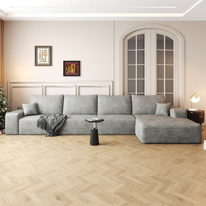 135" Gray Corduroy Modular Compression Foam Sofa With Toss Pillows HomeRoots