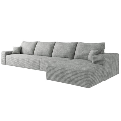 135" Gray Corduroy Modular Compression Foam Sofa With Toss Pillows HomeRoots