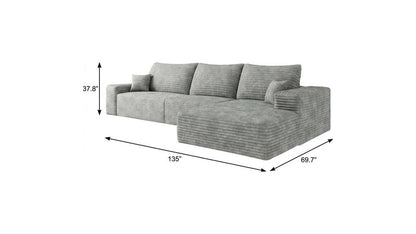 135" Gray Corduroy Modular Compression Foam Sofa With Toss Pillows HomeRoots