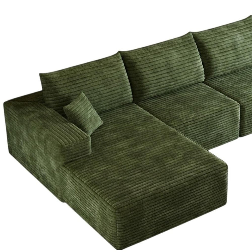 135" Green Corduroy Modular Compression Foam Sofa With Toss Pillows HomeRoots