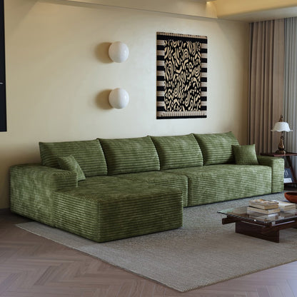 135" Green Corduroy Modular Compression Foam Sofa With Toss Pillows HomeRoots
