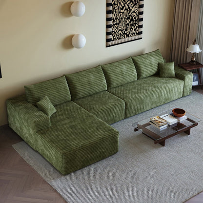 135" Green Corduroy Modular Compression Foam Sofa With Toss Pillows HomeRoots