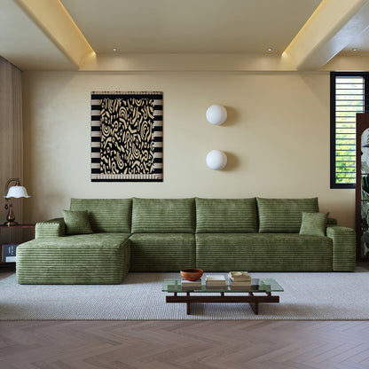 135" Green Corduroy Modular Compression Foam Sofa With Toss Pillows HomeRoots