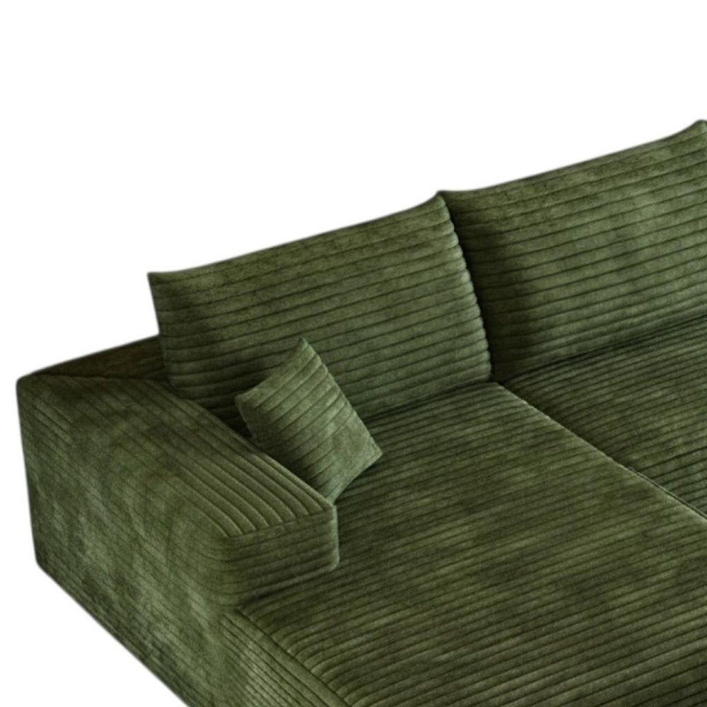 135" Green Corduroy Modular Compression Foam Sofa With Toss Pillows HomeRoots