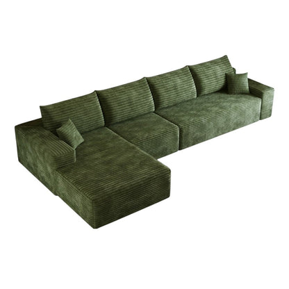 135" Green Corduroy Modular Compression Foam Sofa With Toss Pillows HomeRoots