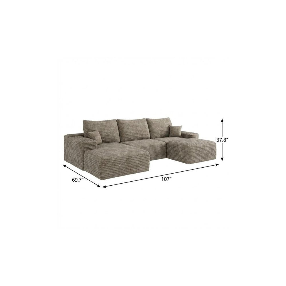 107" Camel Corduroy Modular Compression Foam Sofa With Ottoman And Toss Pillows HomeRoots