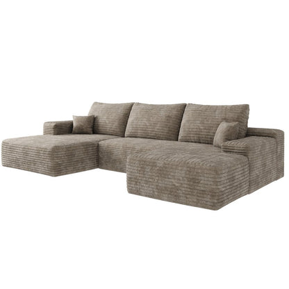 107" Camel Corduroy Modular Compression Foam Sofa With Ottoman And Toss Pillows HomeRoots