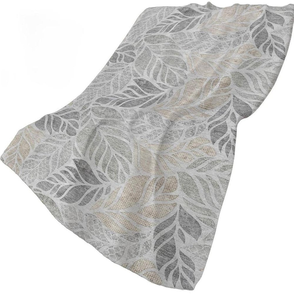 50" X 70" Gray And Charcoal Leaves Plush Throw Blanket HomeRoots