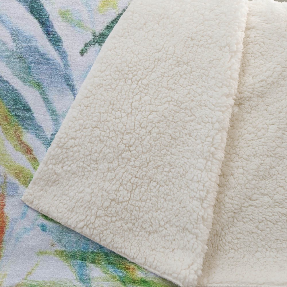 50" X 70" Ivory Blue And Green Microfiber Leaves Plush Throw Blanket HomeRoots