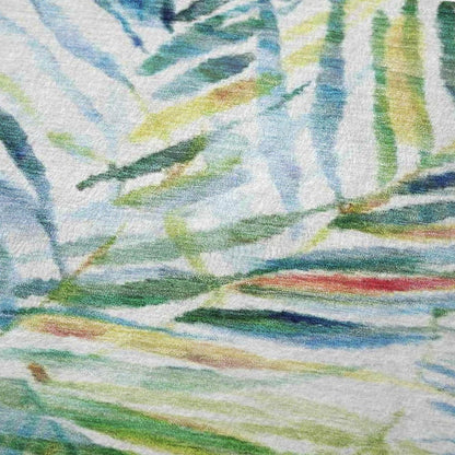 50" X 70" Ivory Blue And Green Microfiber Leaves Plush Throw Blanket HomeRoots
