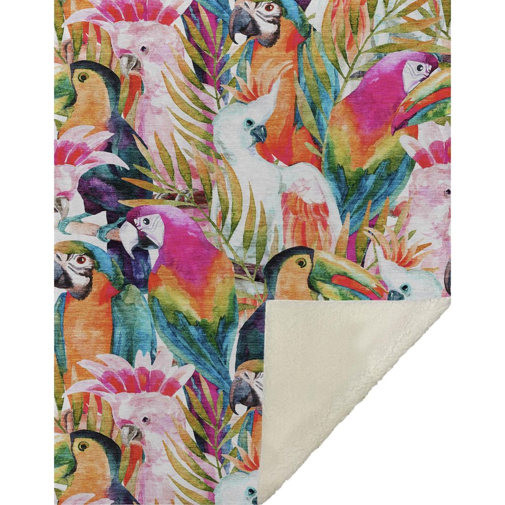 50" X 70" Orange Pink And Blue Animal Print Polyester Woven Plush Throw Blanket HomeRoots