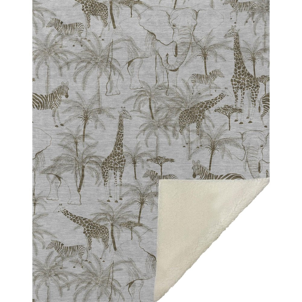 50" X 70" Gray And Taupe Microfiber Animal Print Plush Throw Blanket HomeRoots