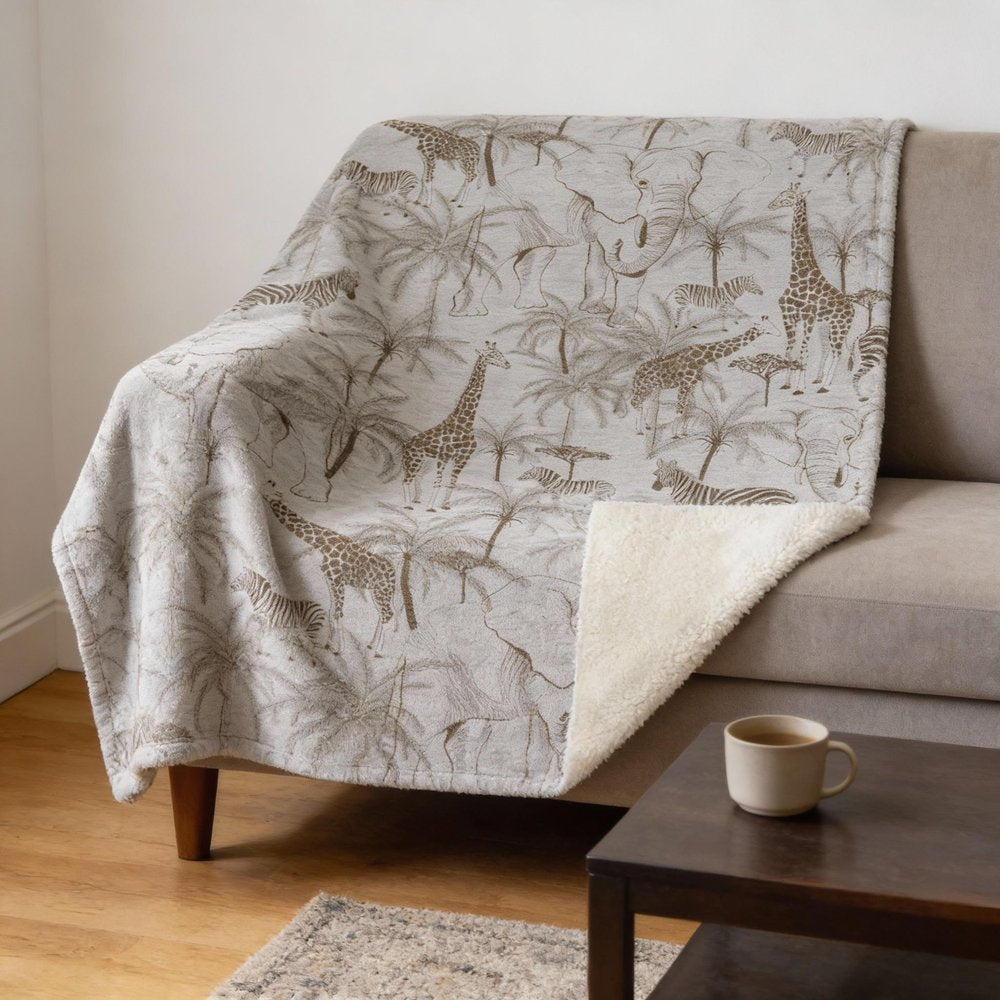 50" X 70" Gray And Taupe Microfiber Animal Print Plush Throw Blanket HomeRoots