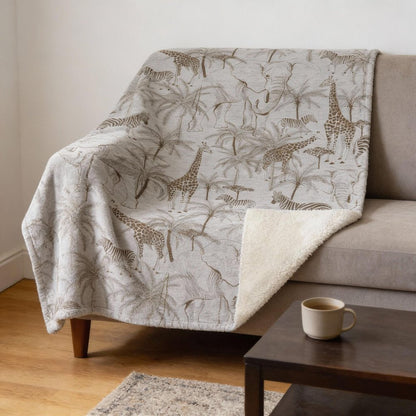 50" X 70" Gray And Taupe Microfiber Animal Print Plush Throw Blanket HomeRoots