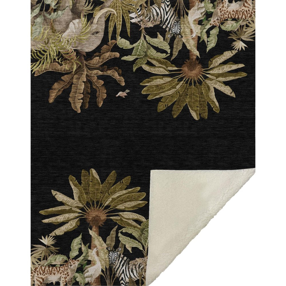 50" X 70" Midnight Olive Green And Ivory Microfiber Animal Print Plush Throw Blanket HomeRoots