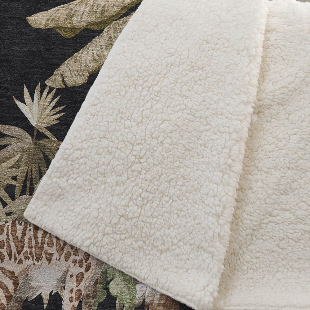 50" X 70" Midnight Olive Green And Ivory Microfiber Animal Print Plush Throw Blanket HomeRoots