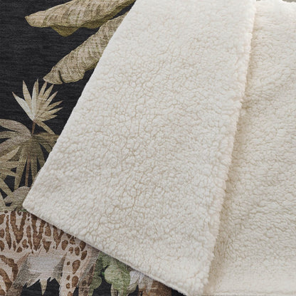 50" X 70" Midnight Olive Green And Ivory Microfiber Animal Print Plush Throw Blanket HomeRoots