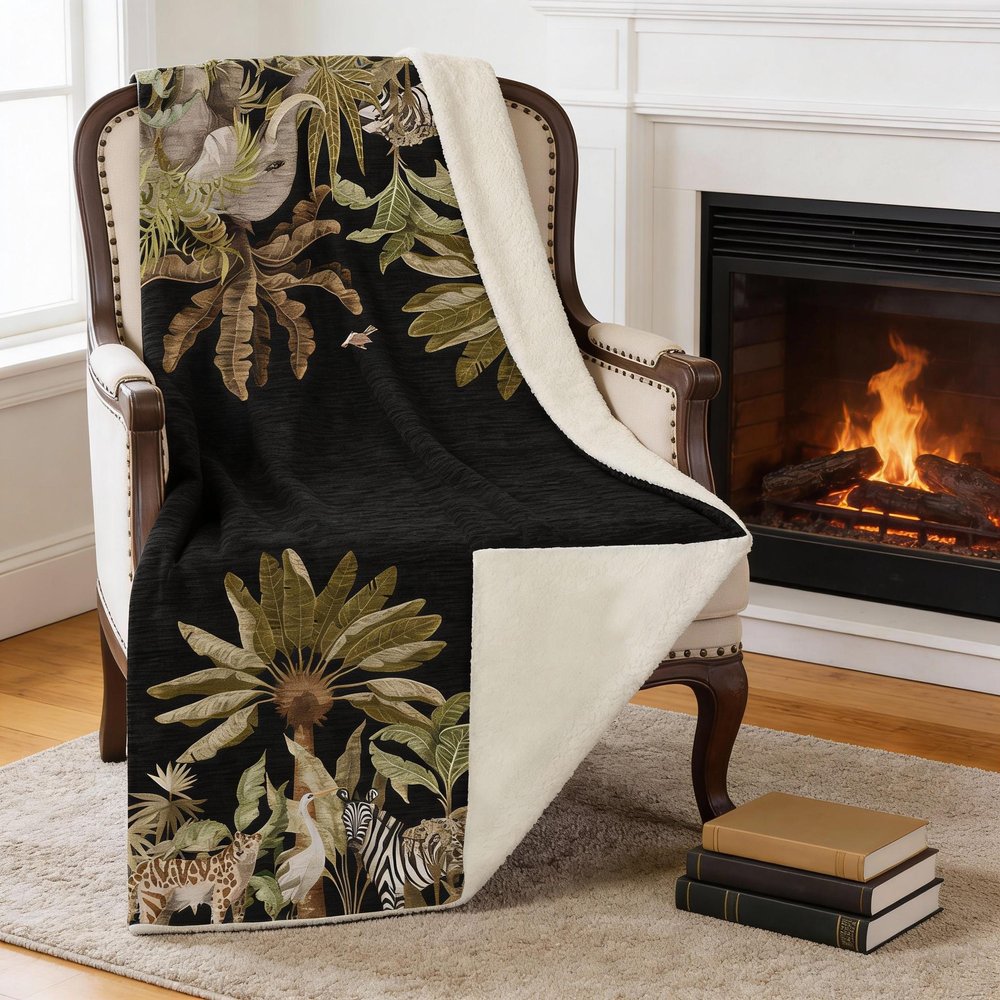 50" X 70" Midnight Olive Green And Ivory Microfiber Animal Print Plush Throw Blanket HomeRoots