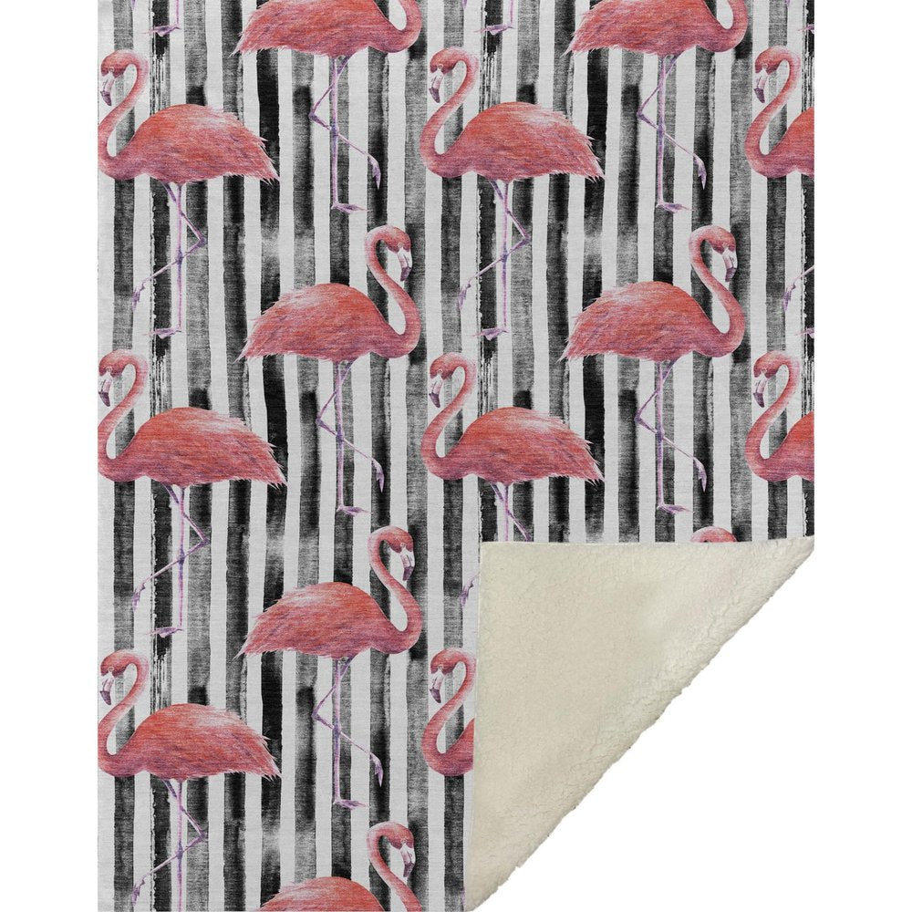 50" X 70" Pink Black And Ivory Microfiber Animal Print Plush Throw Blanket HomeRoots