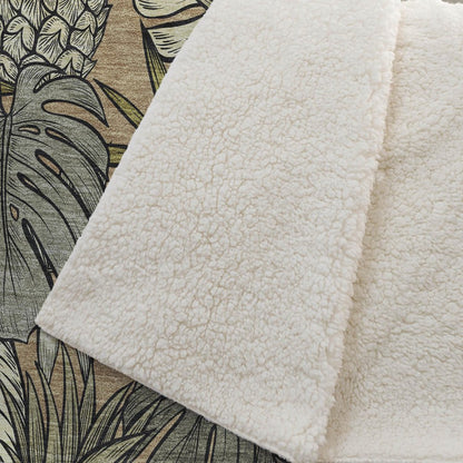 50" X 70" Chocolate Ivory And Taupe Leaves Polyester Woven Plush Throw Blanket HomeRoots