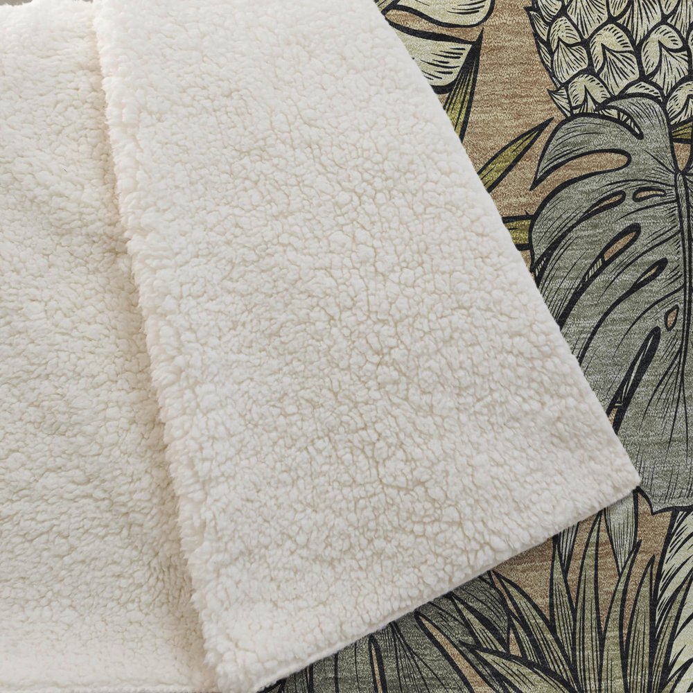 50" X 70" Chocolate Ivory And Taupe Leaves Polyester Woven Plush Throw Blanket HomeRoots
