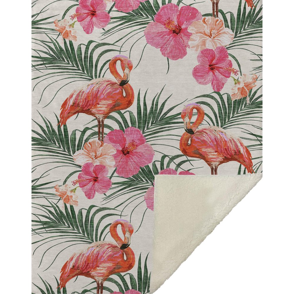 50" X 70" Pink Ivory And Olive Green Animal Print Polyester Woven Plush Throw Blanket HomeRoots
