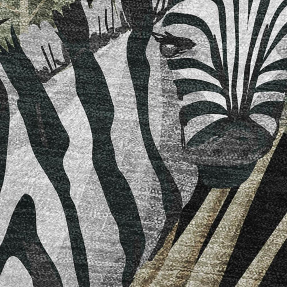 50" X 70" Midnight Ivory And Olive Green Animal Print Polyester Woven Plush Throw Blanket HomeRoots