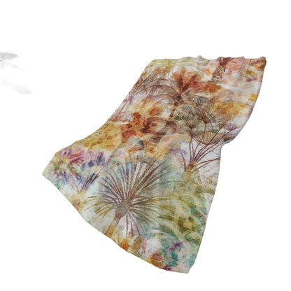 50" X 70" Ivory Peach And Blue Leaves Polyester Woven Plush Throw Blanket HomeRoots