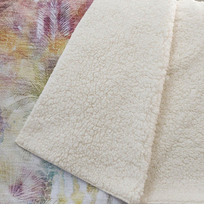 50" X 70" Ivory Peach And Blue Leaves Polyester Woven Plush Throw Blanket HomeRoots
