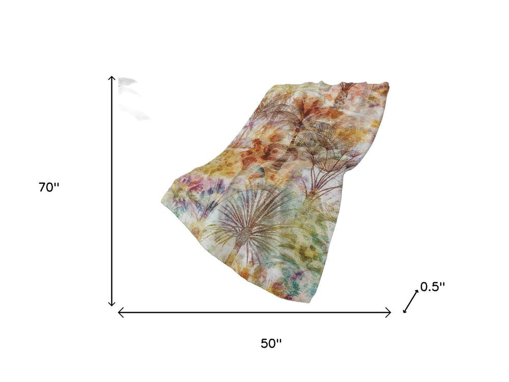 50" X 70" Ivory Peach And Blue Leaves Polyester Woven Plush Throw Blanket HomeRoots