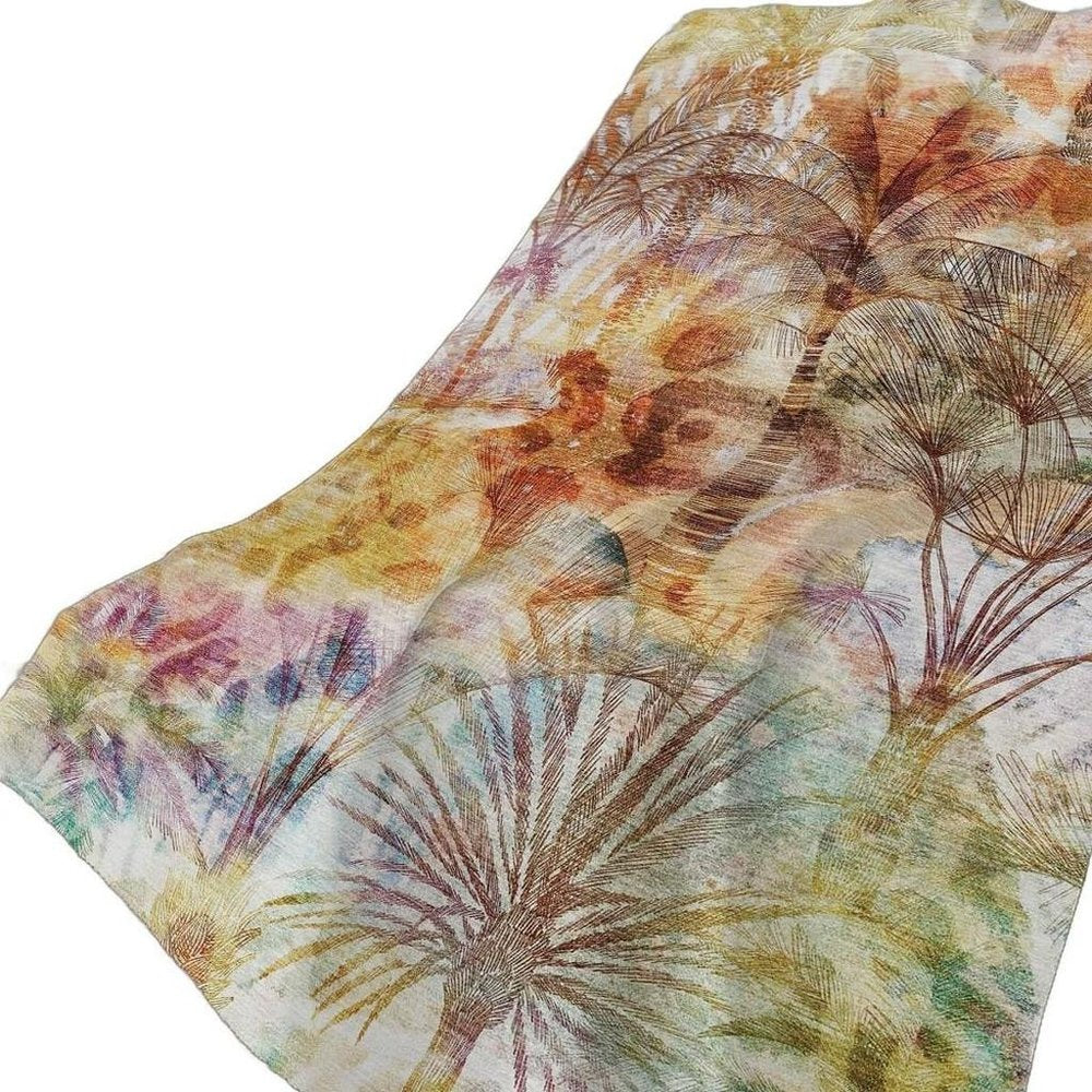 50" X 70" Ivory Peach And Blue Leaves Polyester Woven Plush Throw Blanket HomeRoots