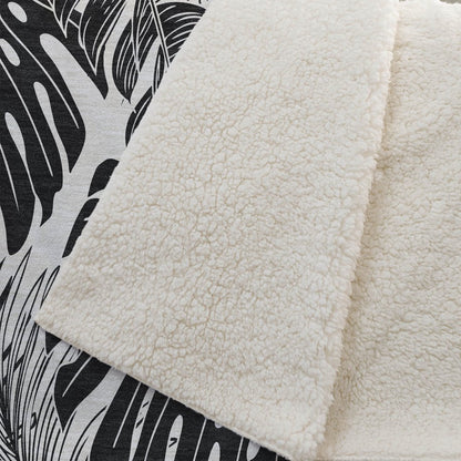 50" X 70" Midnight And Ivory Leaves Polyester Woven Plush Throw Blanket HomeRoots