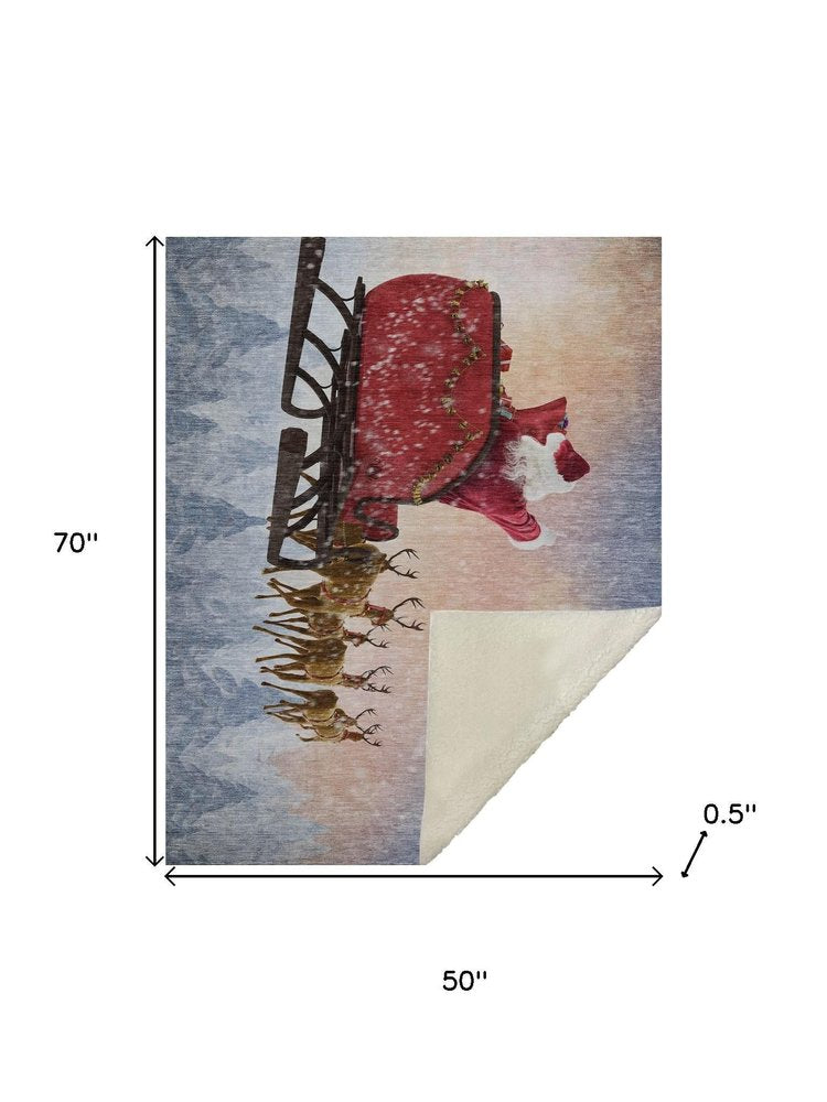 50" X 70" Blue Red And Brown Animal Print Polyester Woven Plush Throw Blanket HomeRoots