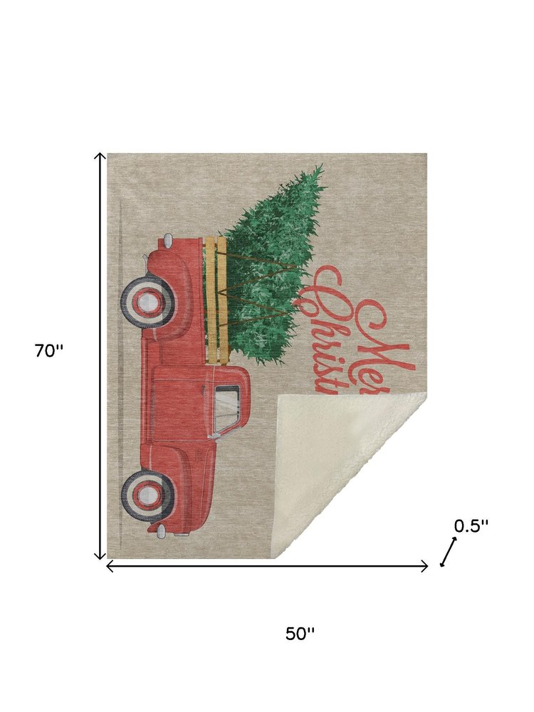 50" X 70" Red Green And Ivory Geometric Polyester Woven Plush Throw Blanket HomeRoots