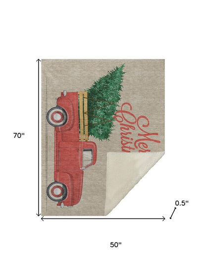 50" X 70" Red Green And Ivory Geometric Polyester Woven Plush Throw Blanket HomeRoots