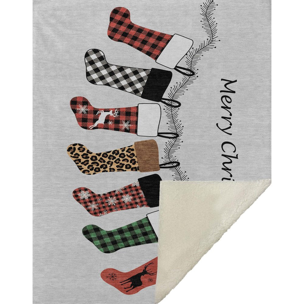 50" X 70" Gray Red And Green Microfiber Checkered Plush Throw Blanket HomeRoots