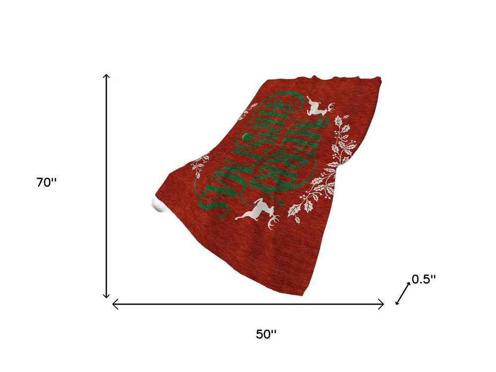 50" X 70" Ruby Red Green And Ivory Floral Plush Throw Blanket HomeRoots
