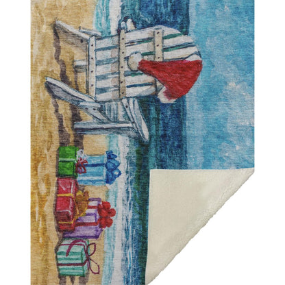 50" X 70" Blue Red And Green Microfiber Geometric Plush Throw Blanket HomeRoots