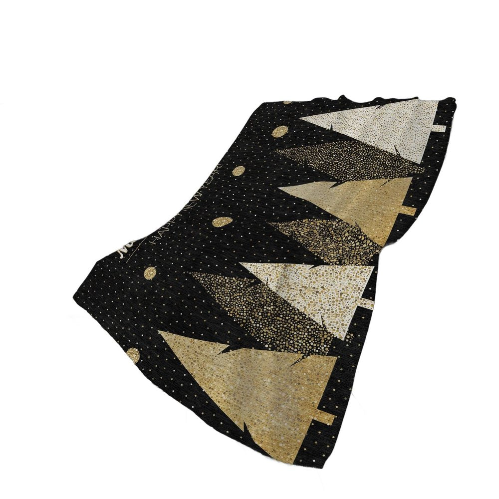 50" X 70" Midnight Gold And Ivory Polka Dots Polyester Woven Plush Throw Blanket HomeRoots