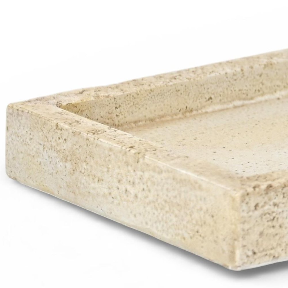 10" Beige Rustic Resin Faux Stone Handmade Trinket Tray HomeRoots